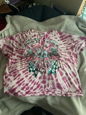 Unbranded Pink Tie-Dye Skull Graphic Short Sleeve Tee